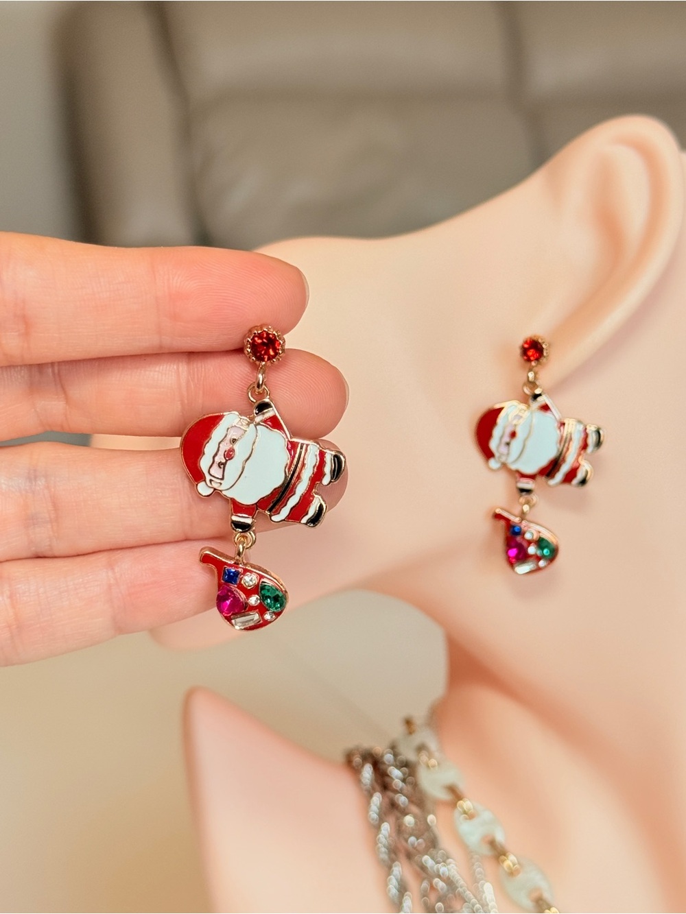 Christmas Festive Red Santa Drop Earrings for Women